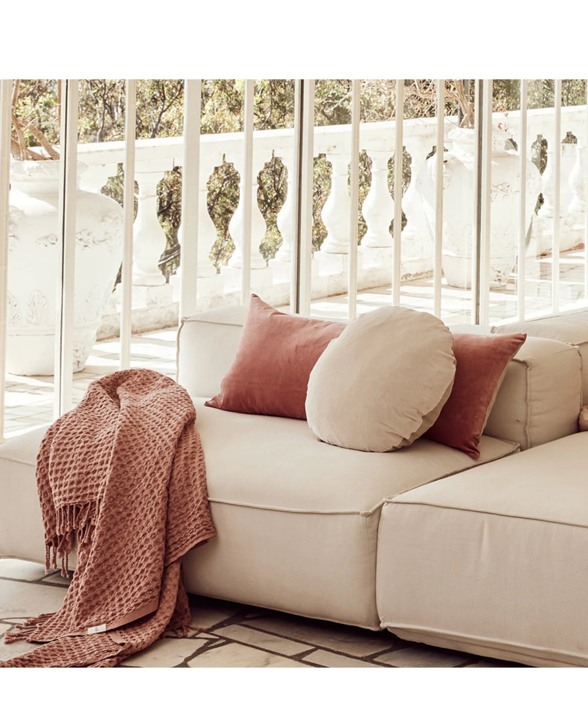 Velvet Round Fringed Cushion | Clay