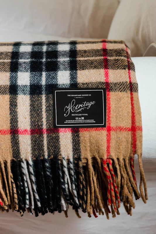 Camel | Recycled Wool Scottish Tartan Blanket
