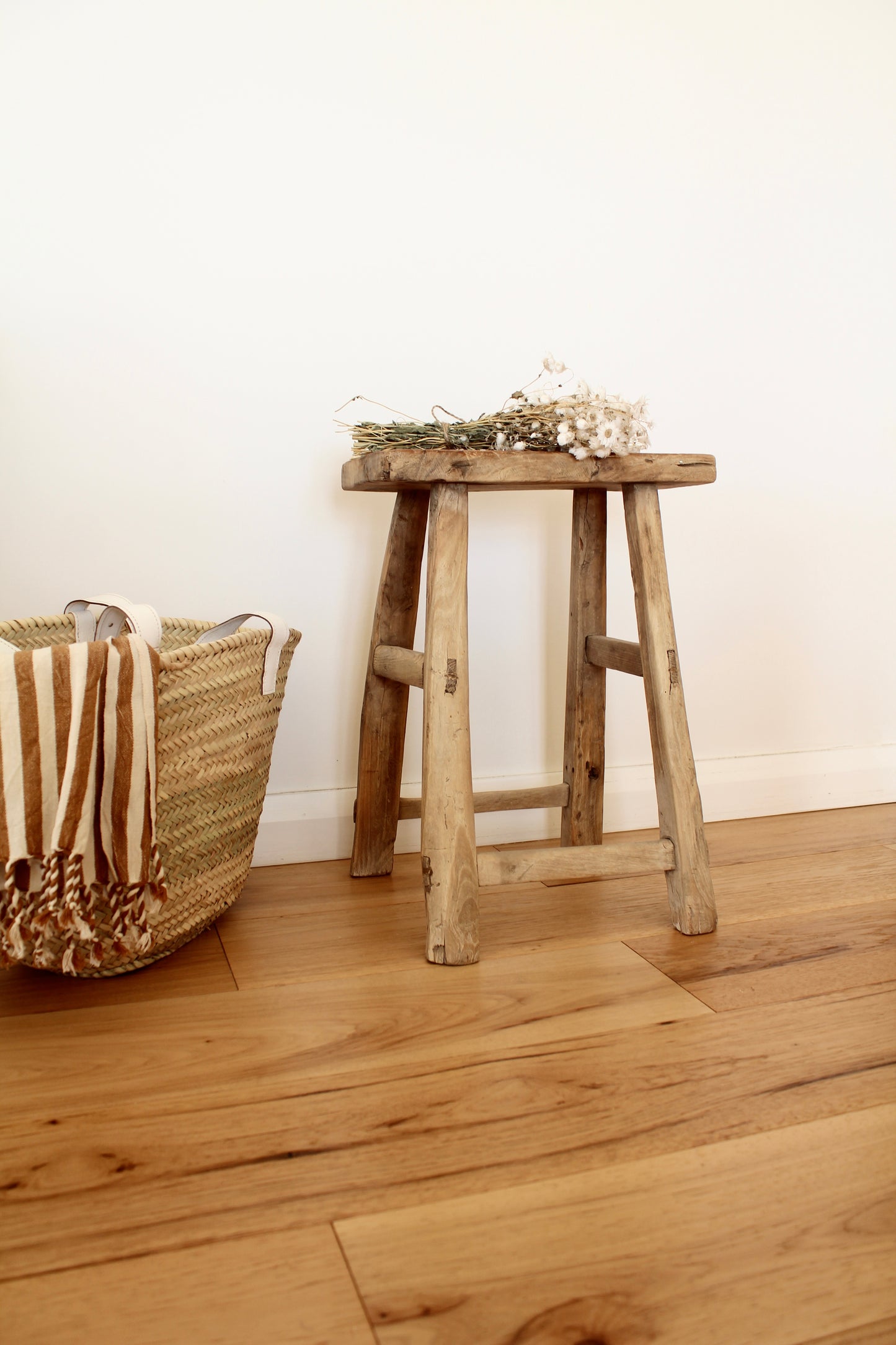 Antique Elm Wood Stool