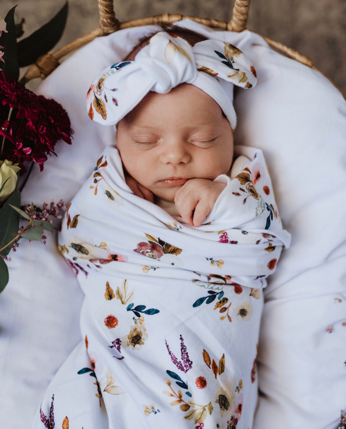 Boho Posy I Baby Jersey Wrap & Topknot Set