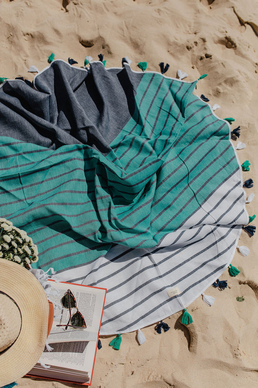 Panama Roundie - Navy & Green