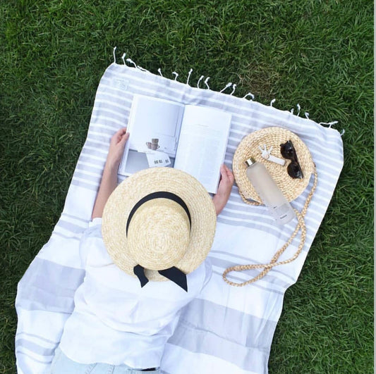 Santorini Turkish Towel - Pale Grey & White