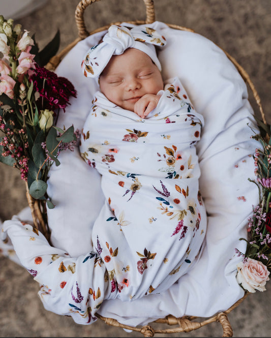 Boho Posy I Baby Jersey Wrap & Topknot Set