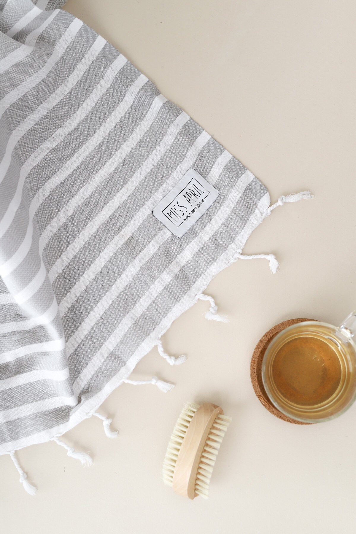 Santorini Turkish Towel - Pale Grey & White