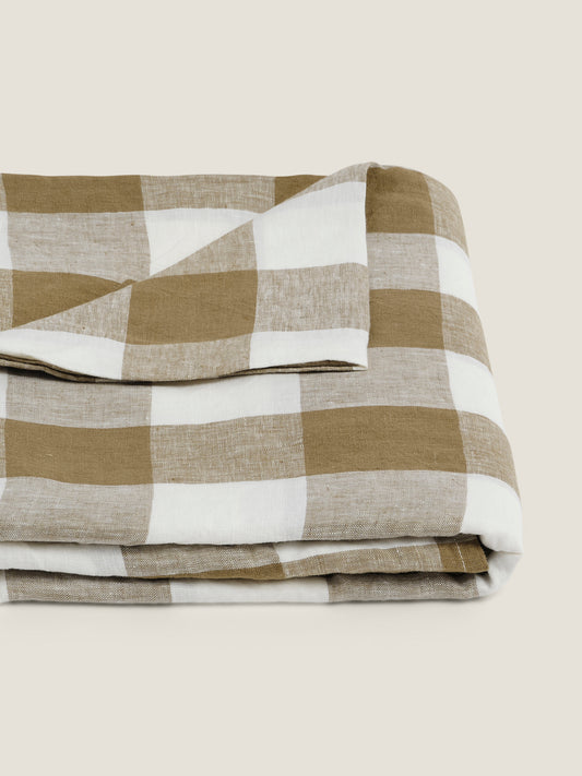 100% Linen Tablecloth in Olive Check