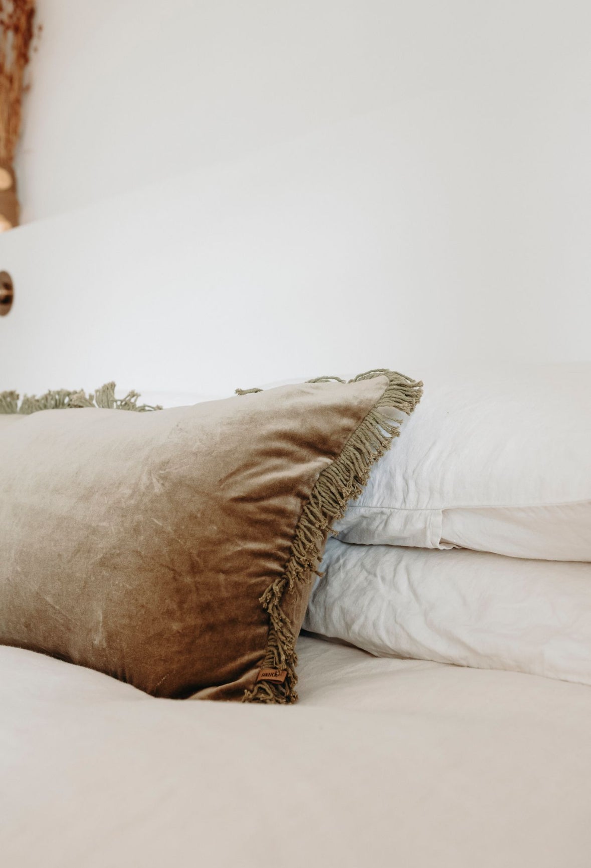 Velvet Bolster Cotton Cushion | Olive