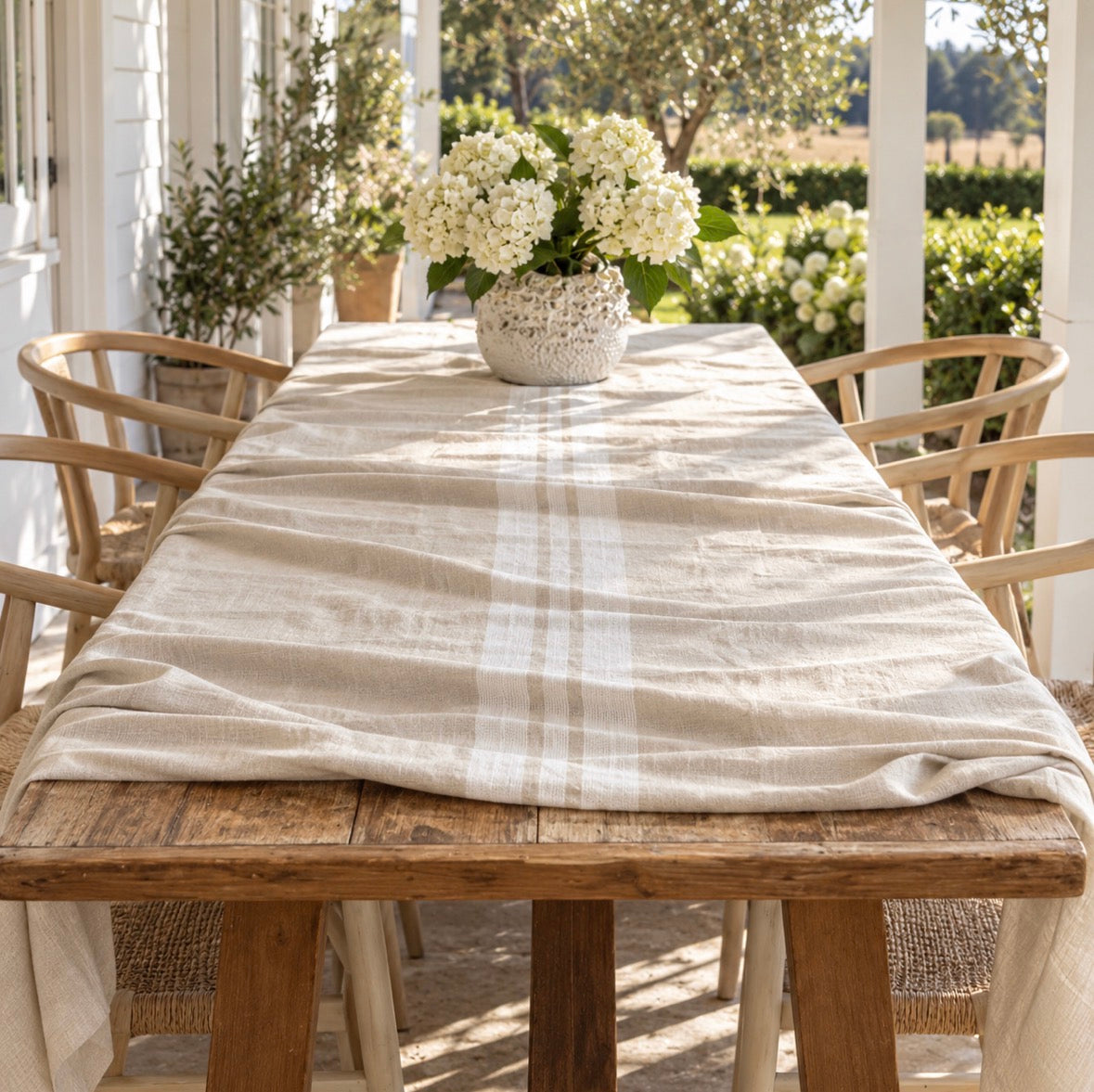 Cream Stripe Large Tablecloth