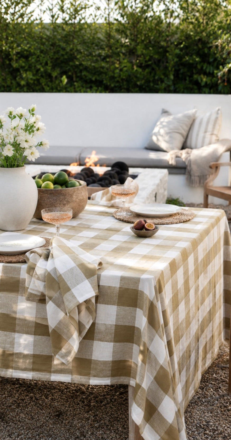 100% Linen Tablecloth in Olive Check