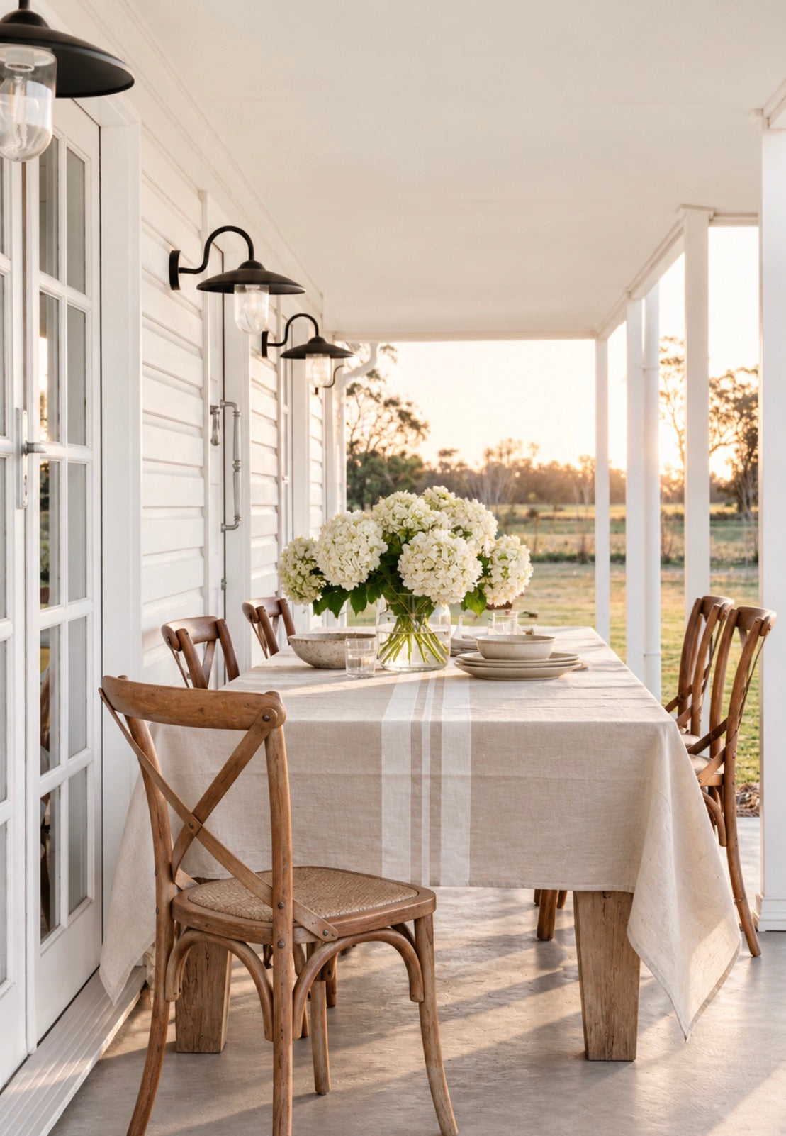Cream Stripe Large Tablecloth