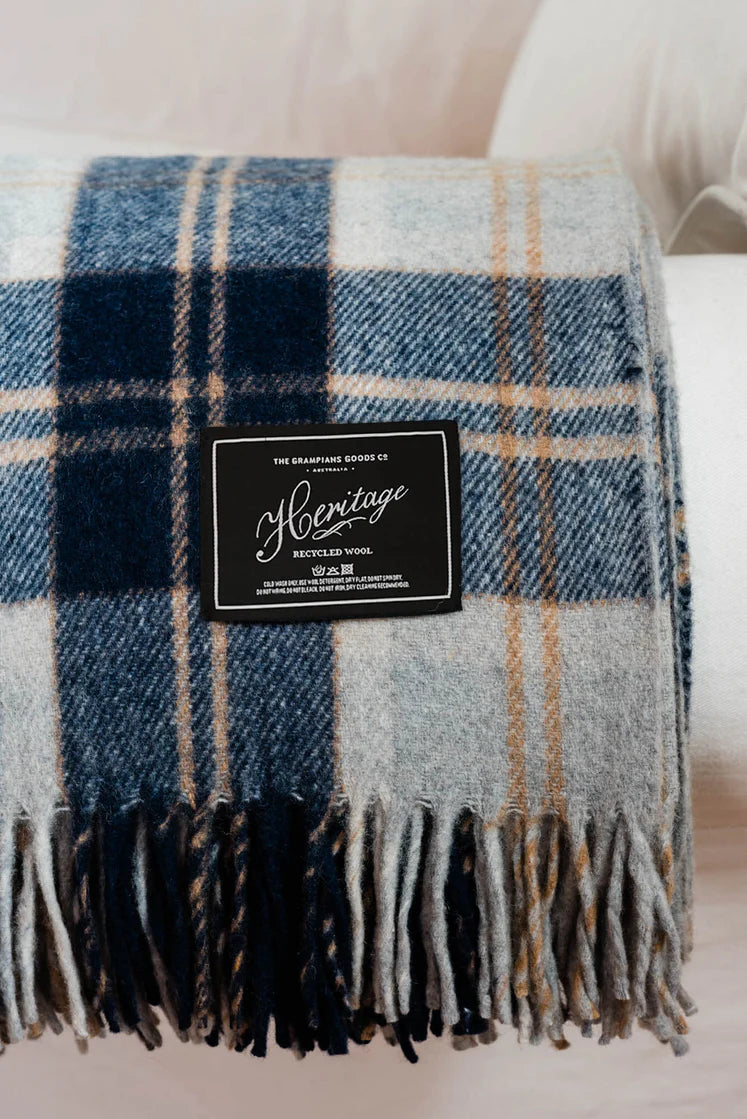 Navy | Recycled Wool Scottish Tartan Blanket