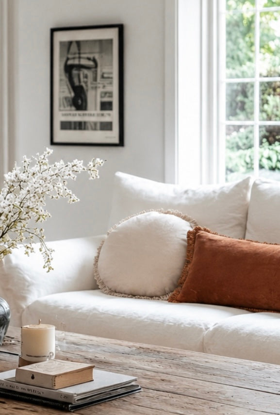 Velvet Round Fringed Cushion | Clay