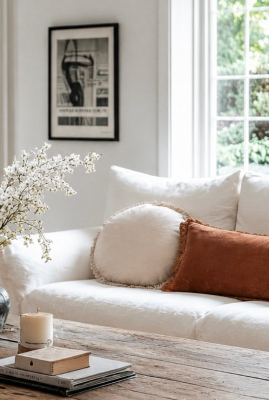 Velvet Round Fringed Cushion | Clay