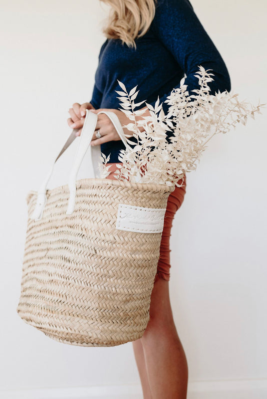 French Market Basket - White Handle