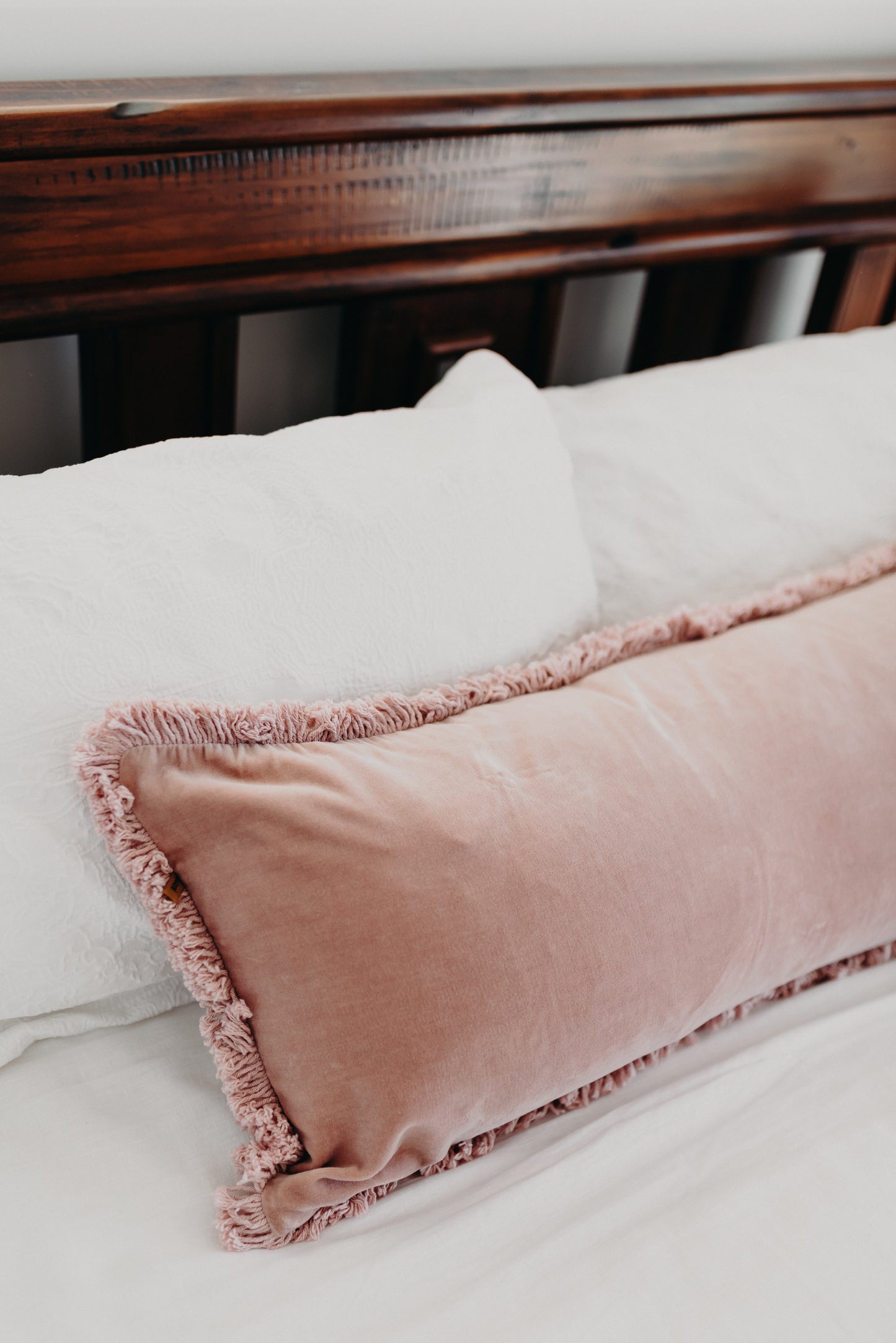 Velvet Bolster Cotton Cushion | Pink